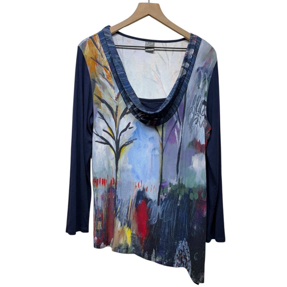 Simply‎ Art by Dolcezza Top Women Sz L Colorful Artsy Art to Wear Lagenlook